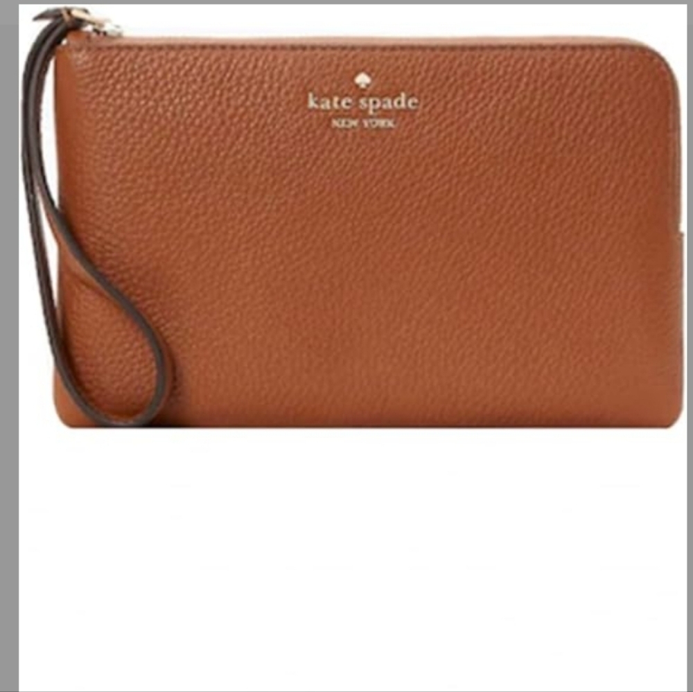 Kate Spade Pebbled Leather Convertible Wristlet brown ginger NWT